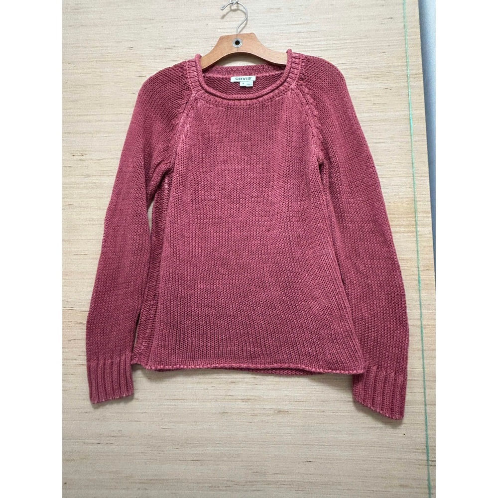 ORVIS Womens Red Knit Crew Neck Raglan Sleeve Sweater Size S Made in‎ Peru